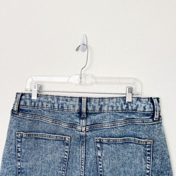 [Wild Fable] Medium Wash Blue Denim Mini Skirt Raw Frayed Hem Size 14 - Picture 5 of 11